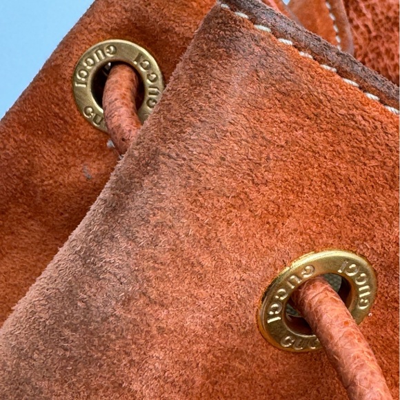 Gucci-Authentic-Vintage - Bamboo Backpack Purse Suede Leather Orange - Picture 14 of 16